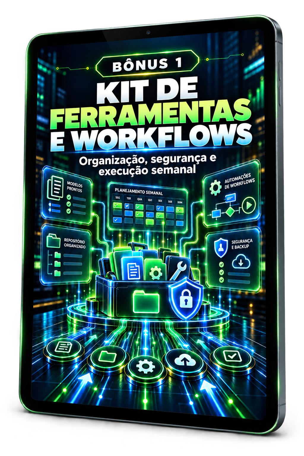 Kit de Ferramentas e Workflows apresentado em um tablet